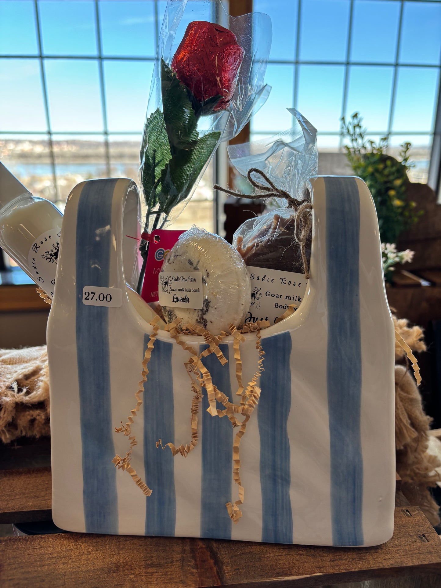 Blue and white bag